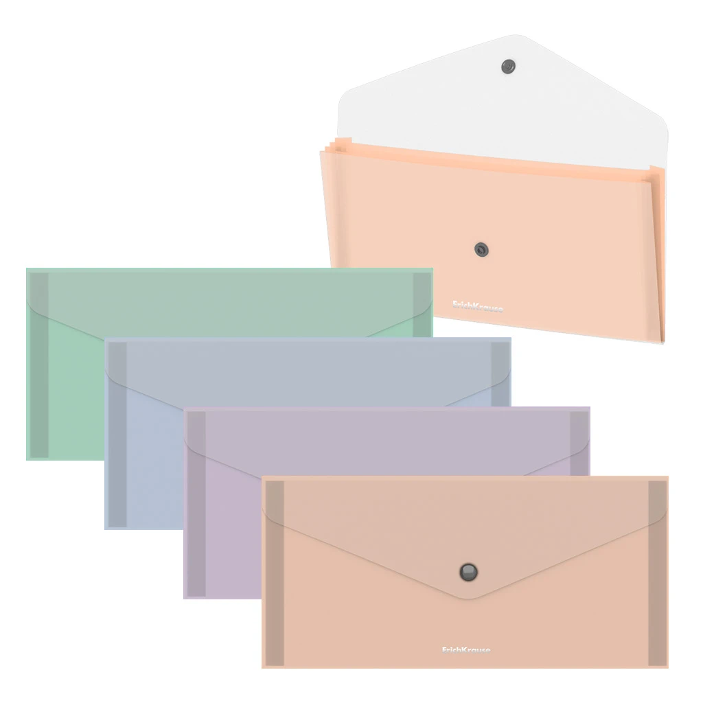 Папка-конверт на кнопке пластиковая Erich Krause Matt Pastel Bloom, с 4 цветными