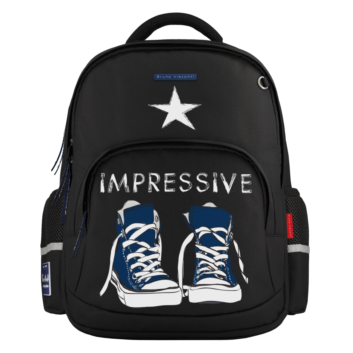 РЮКЗАК ЧЕРНЫЙ С ЭРГОНОМИЧНОЙ СПИНКОЙ "КЕДЫ СИНИЕ"