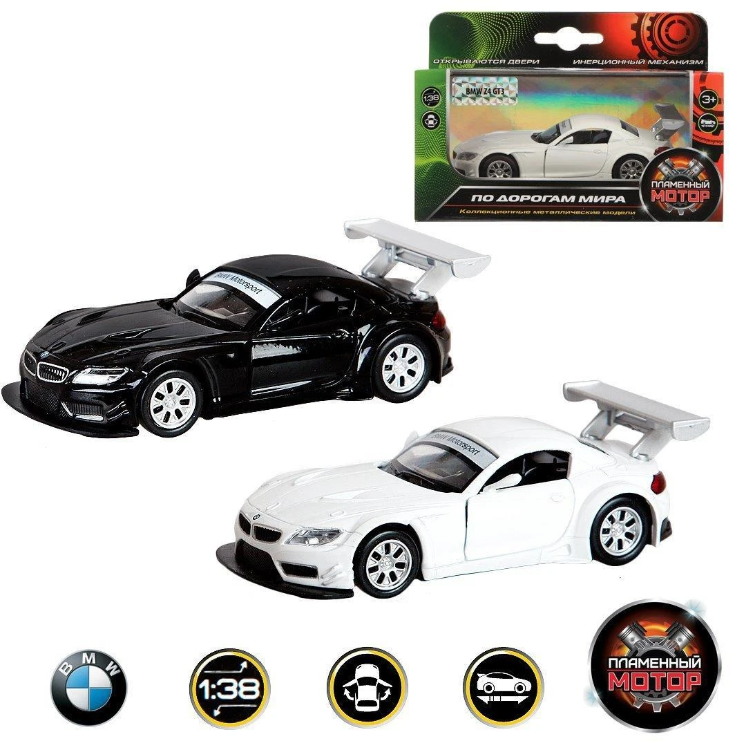 Машина мет.  1:38 BMW Z4 GT3,  откр. двери,  цвета в ассорт.,  11см 870144 штр.: