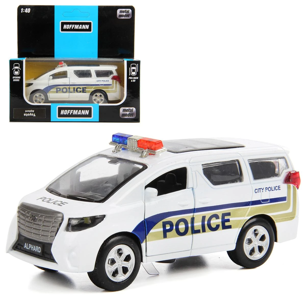 Машина металлическая Toyota Alphard Police Car 1:40, дв. откр., инерц., свет