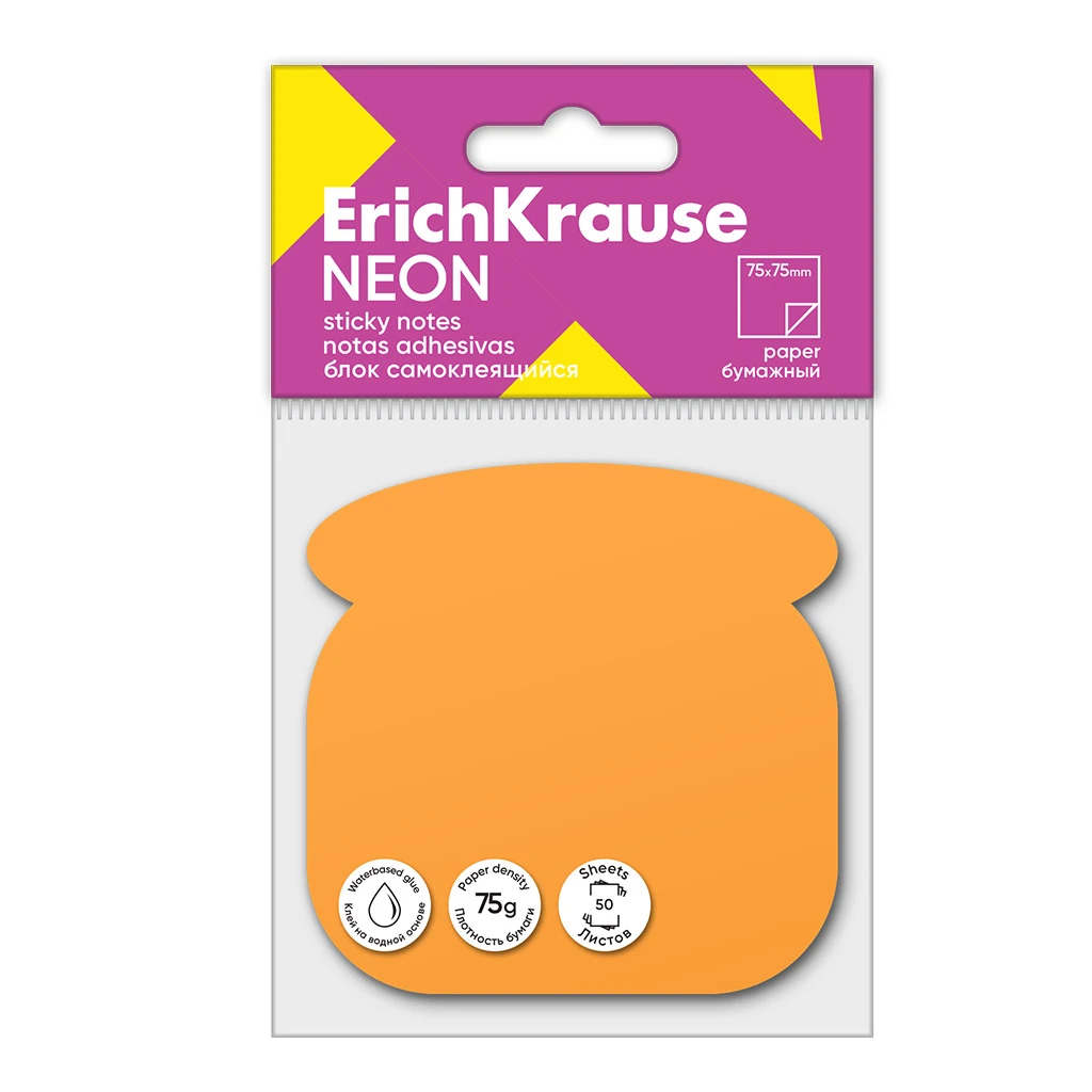 Блок самоклеящийся бумажный Erich Krause Phone Neon, 50 листов, оранжевый