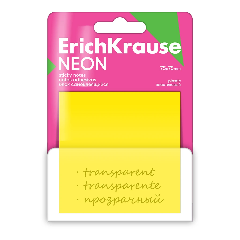 Блок самоклеящийся пластиковый Erich Krause Neon, 75X75 мм, 50 листов, ассорти