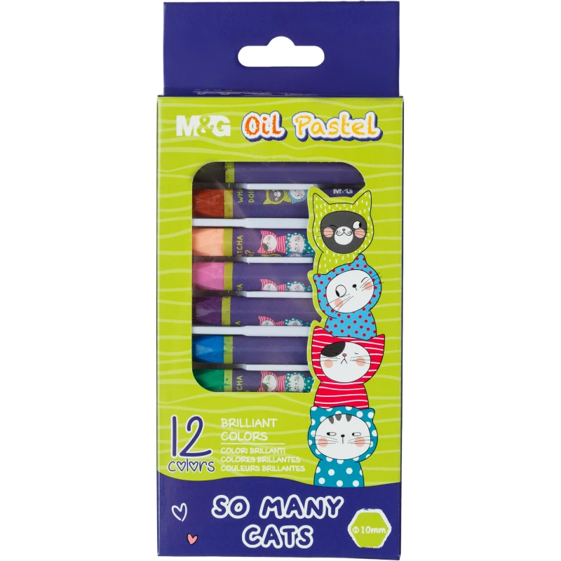 Пастель масляная M&G, 6-гран, 12 цветов в наборе