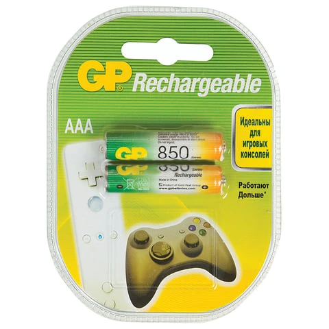 Батарейки аккумуляторные GP, AAA, Ni-Mh, 850 mAh, комплект 2 шт., в блистере,