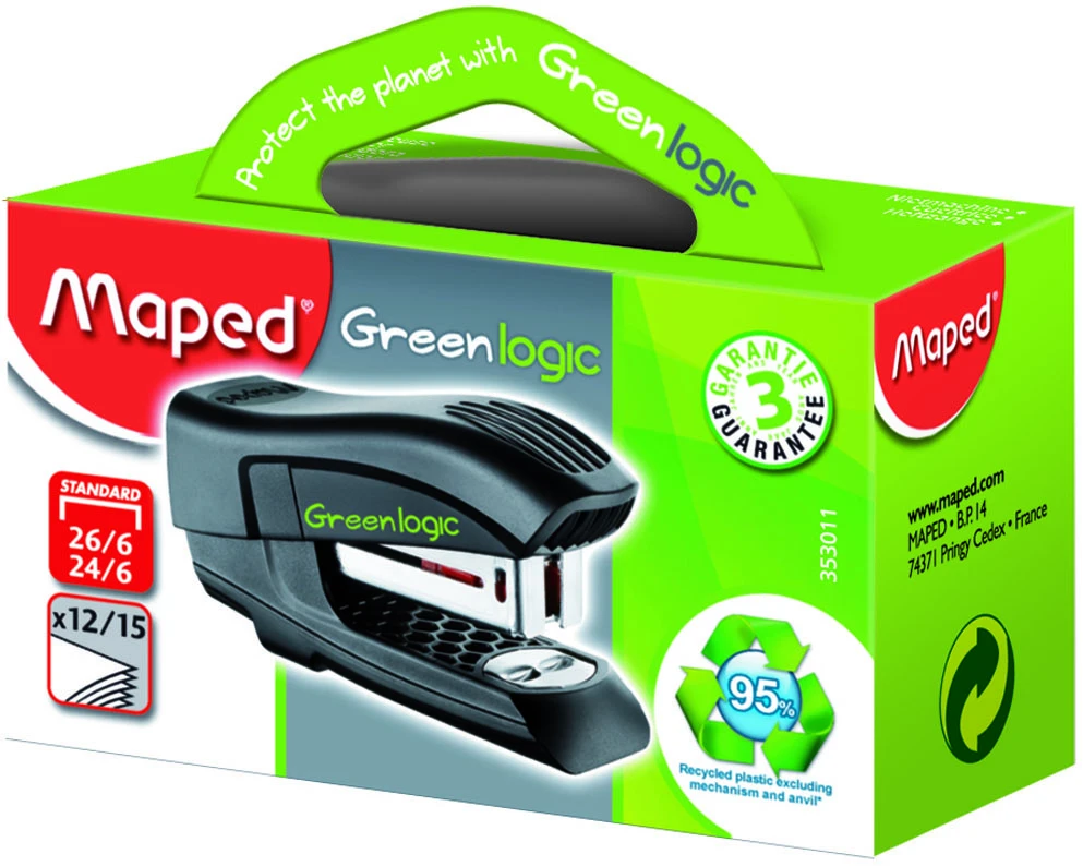 Степлер MAPED GREENLOGIC до 15 листов№ №24/6,26/6 пластик