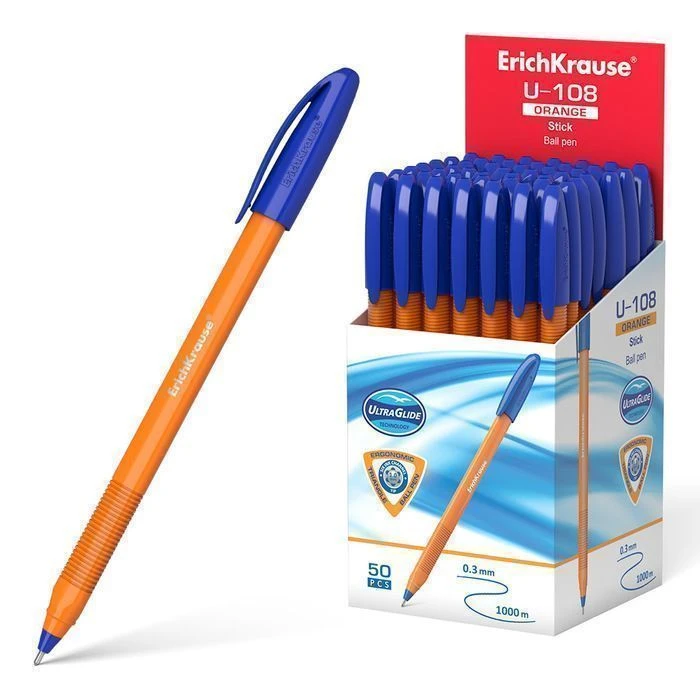 Ручка шариковая ErichKrause ULTRA GLIDE TECHNOLOGY U-108 ORANGE 1 мм синий