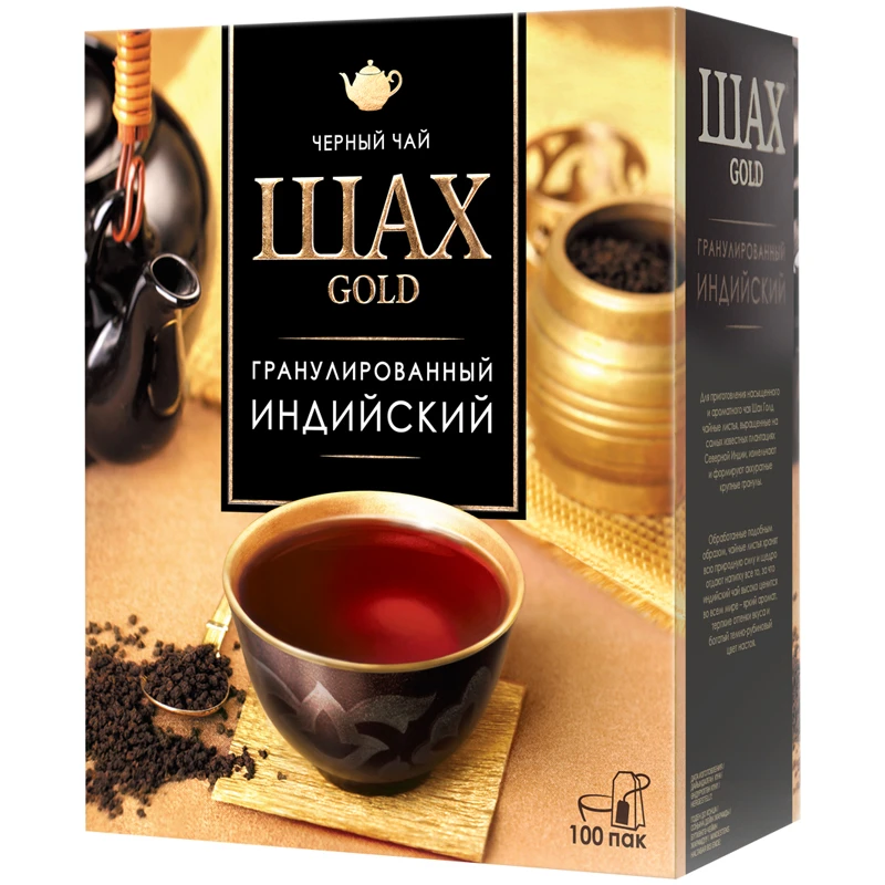 Чай Шах Gold, черный, индийский, 100 пакетиков по 2г.