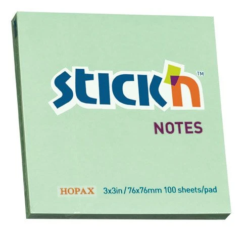 Блок самоклеящийся Stick`n 76x76 мм, 1 штука, 100 листов, 1 цвет, зеленый,
