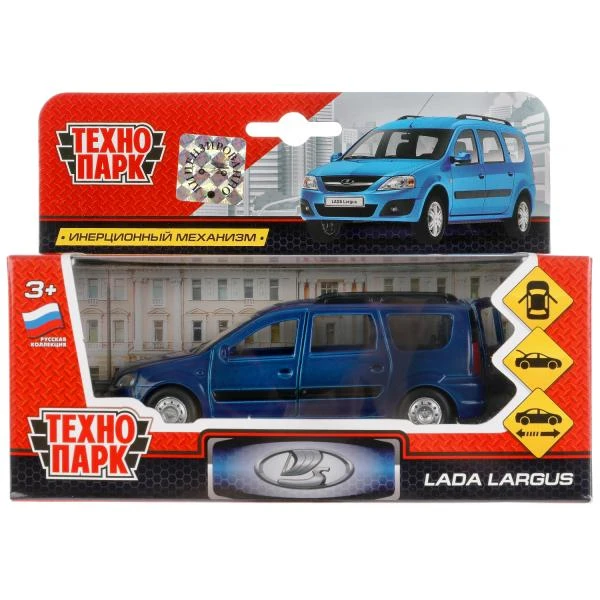 Машина металл LADA LARGUS длина 12 см, двери, багаж, инерц, синий, Технопарк