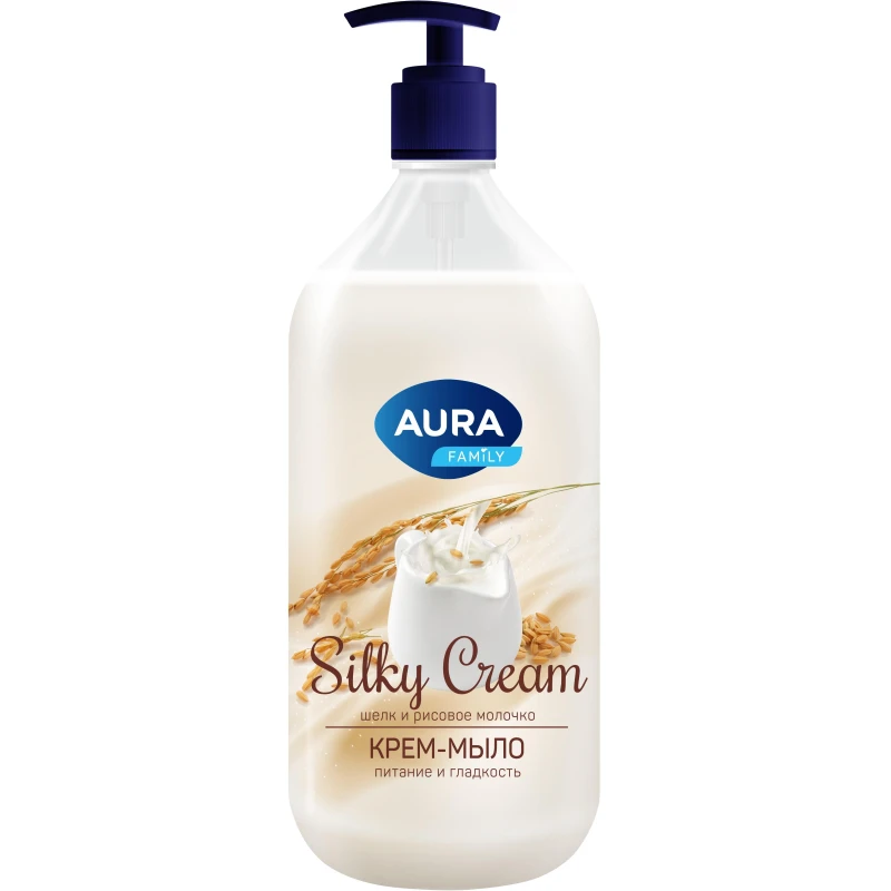 Крем-мыло AURA Шелк и рисовое молочко Silky Cream флакон/дозатор, 1000мл