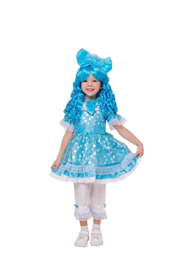 Костюм "Кукла Мальвина" (платье, парик, панталоны, обруч) размер