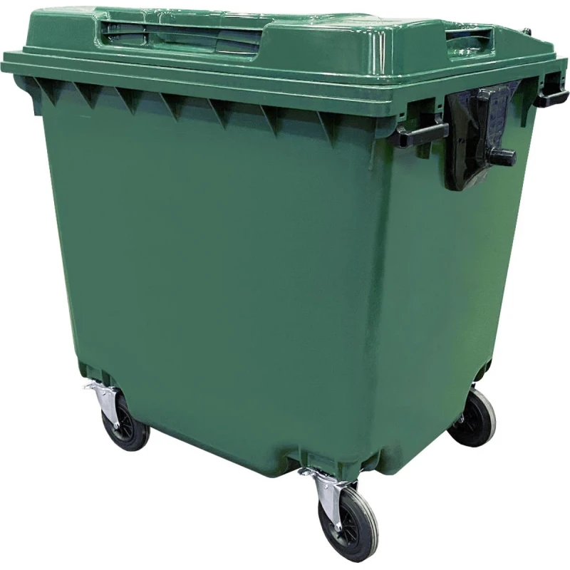 Контейнер-бак мусорный 1100л на 4-х колесах с крышкой, зеленый