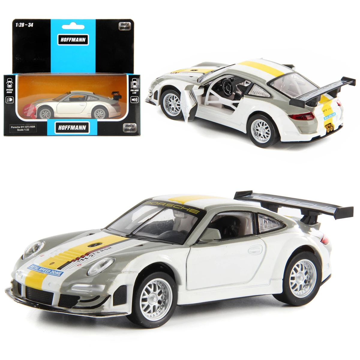 Машина металлическая Porsche 911 GT3 RSR 1:32, звук/свет, двери откр., инерция