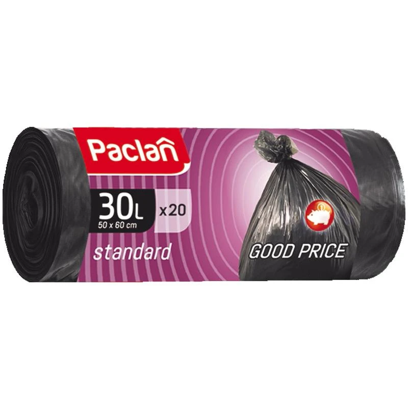 Мешки для мусора  30л Paclan "Standard" ПНД, 50*60см, 7,3 мкм, 20шт,