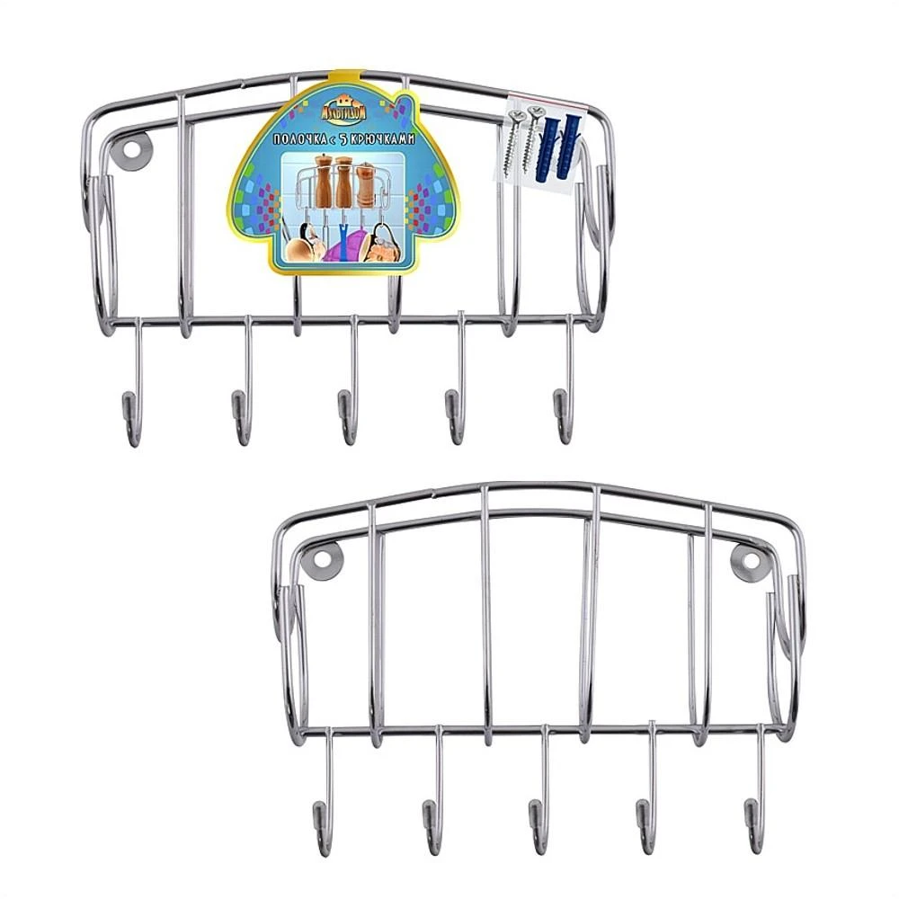 Полочка с 5 крючками. Размер 20х14х6 см.
