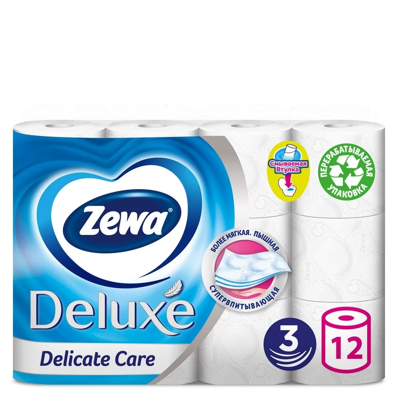Бумага туалетная Zewa Deluxe 3сл бел цел  20,7м 150л 12рул/уп 144029