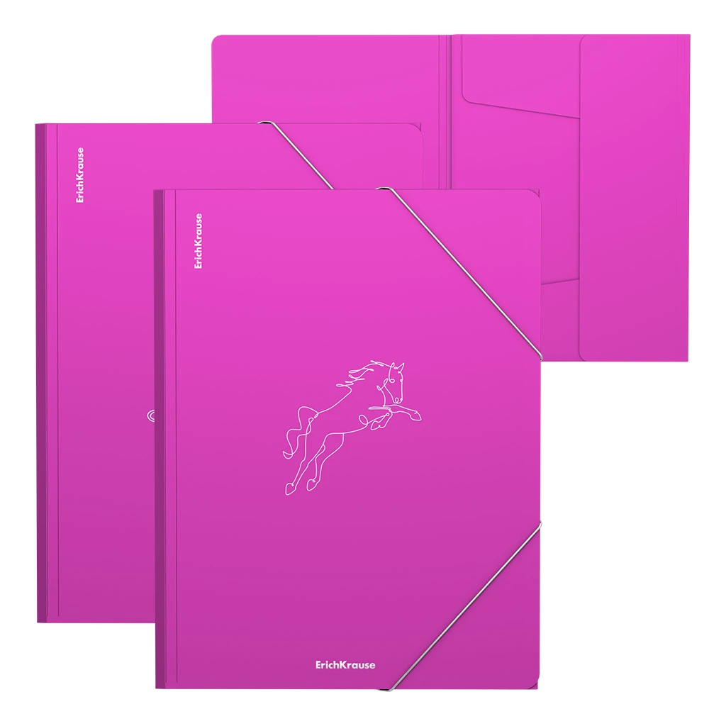 Папка на резинках пластиковая Erich Krause Neon Animals, A4, розовый, ассорти (в