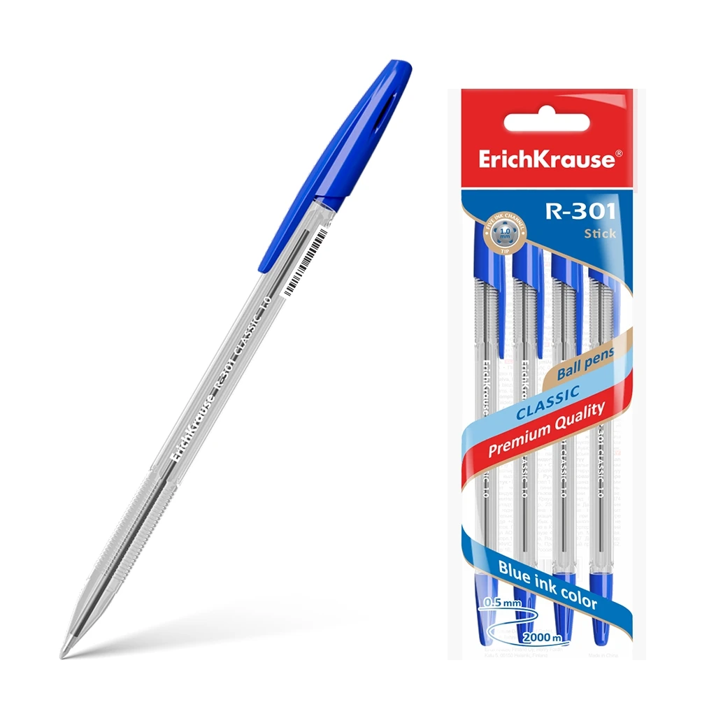 Ручка шариковая ErichKrause® R-301 Classic Stick 1.0, цвет чернил синий (в