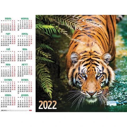 Календарь настенный листовой, 2022 г., формат А2 45х60 см, "Год тигра