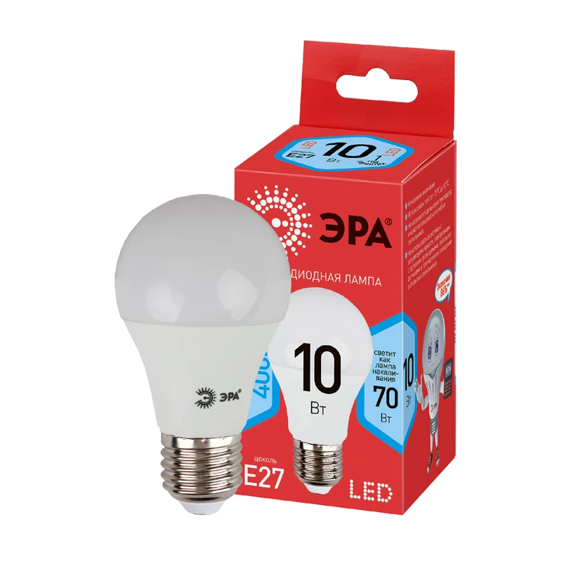 Лампа светодиодная Эра ECO LED A60-10W-840-E27, 10В, тип А "груша",