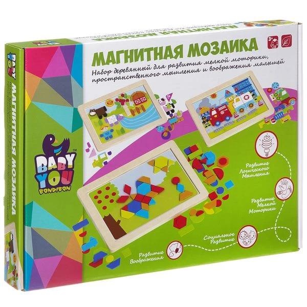 Игрушка деревянная, магнитная мозаика, ФЕРМА, Bondibon, BOX, 37х28х3 см., арт.