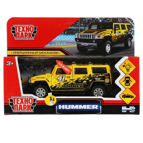 Машина металл свет-звук HUMMER H2 СПОРТ 12 см, двери, багажник, инерция, желтый,