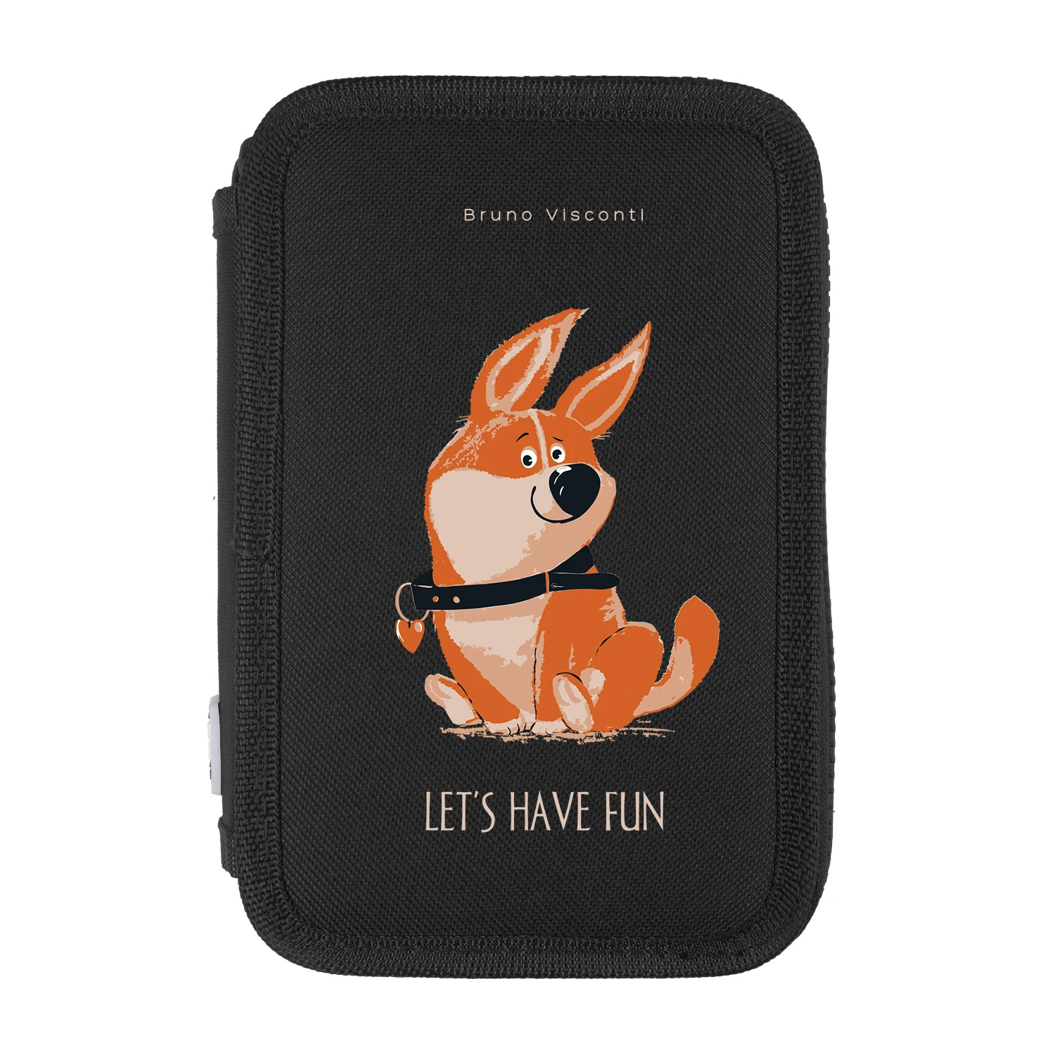 ПЕНАЛ С НАПОЛНЕНИЕМ НА МОЛНИИ, ЧЕРНЫЙ "ЗАБАВНЫЙ КОРГИ", 28 ПРЕДМЕТОВ,