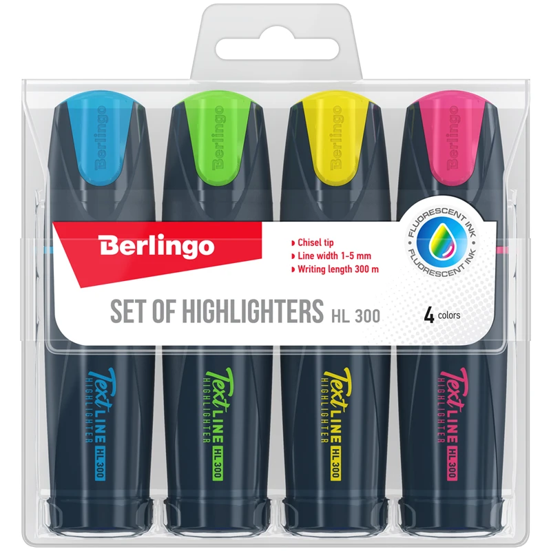 Набор текстовыделителей Berlingo "Textline HL300", 4цв., 1-5мм, Набор текстовыделителей Berlingo "Textline HL300", 4цв., 1-5мм,
