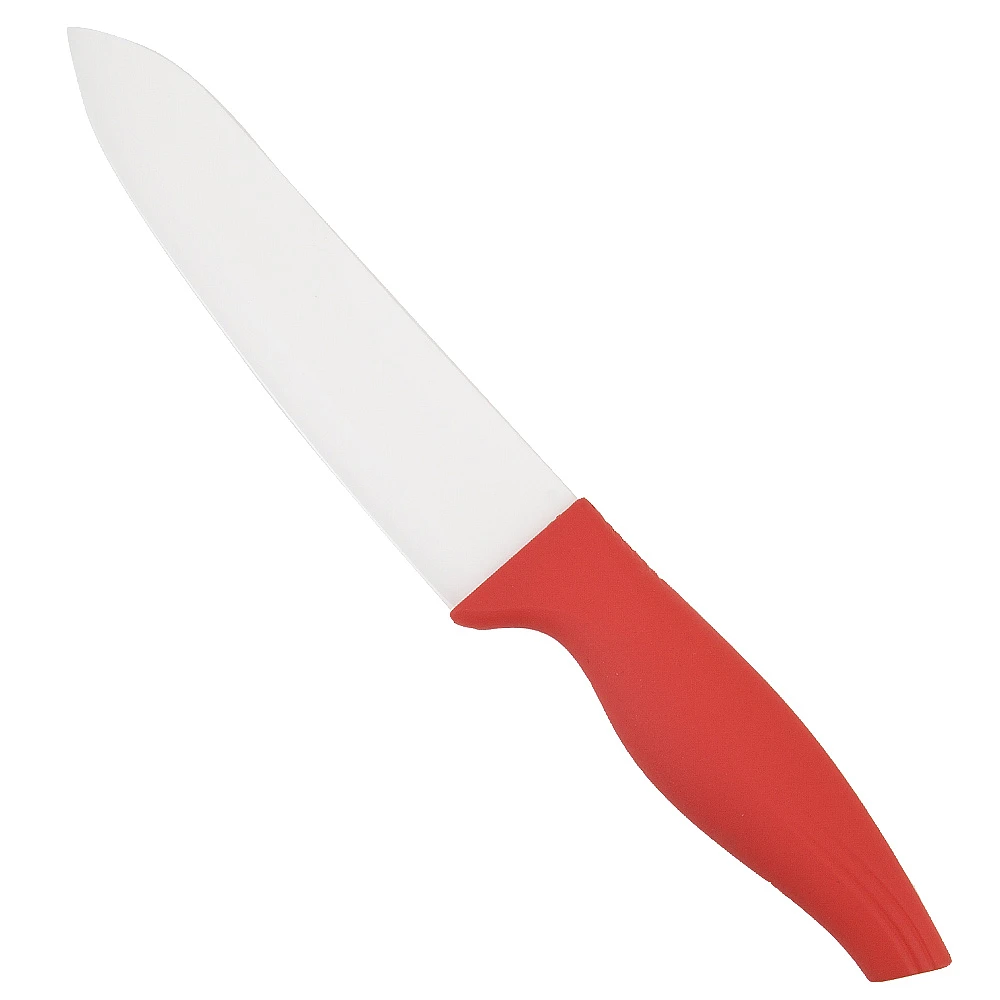 Нож керамический, белое лезвие с защитным элементом (15см), рукоятка красная