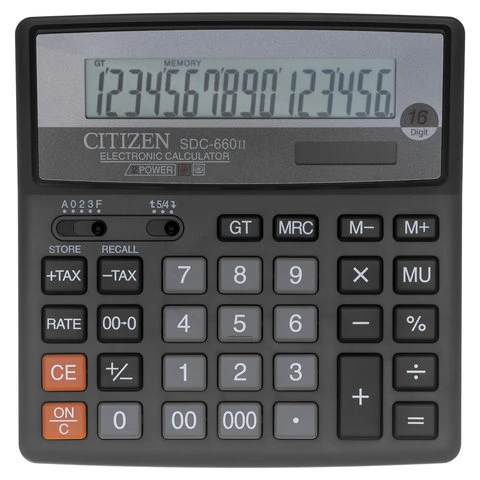 Калькулятор настольный CITIZEN SDC-660II, МАЛЫЙ (159x156 мм), 16 разрядов,