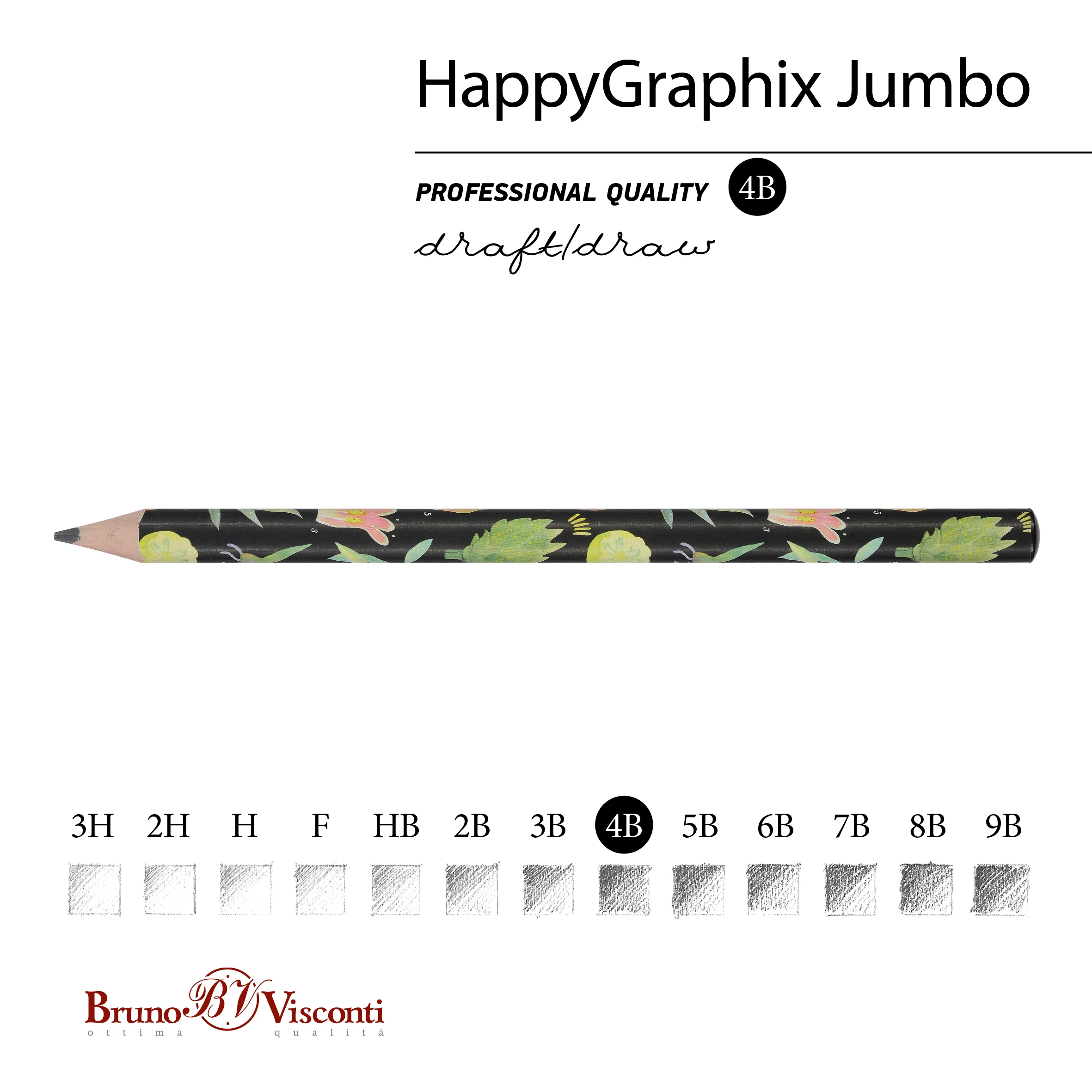 КАРАНДАШ ЧЕРНОГРАФИТОВЫЙ "HappyGraphix Jumbo. Ботаника" 4В, 3.5 MM
