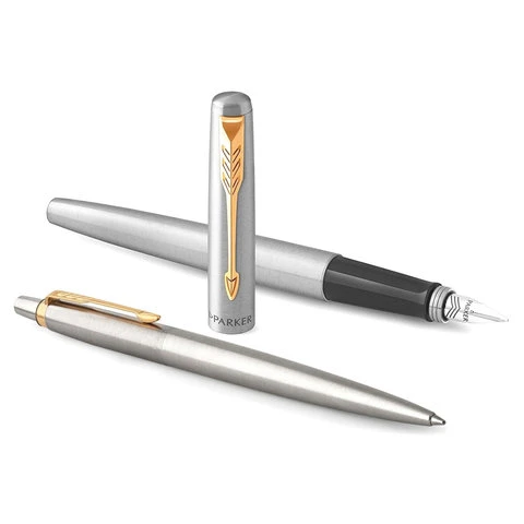 Набор PARKER "Jotter Stainless Steel GT": шариковая ручка синяя и