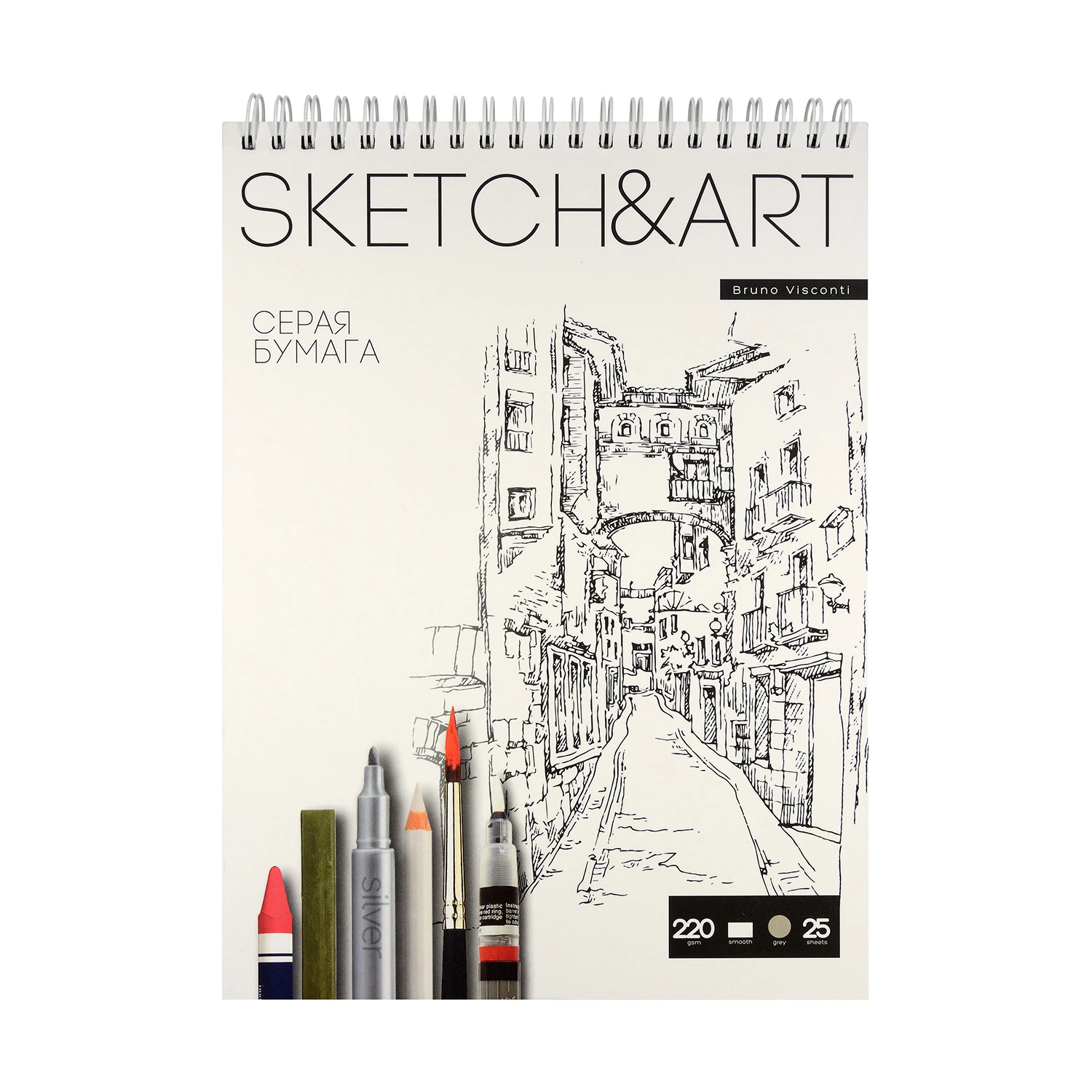 SKETCHBOOK SKETCH&ART BV,185х250 мм, 25 Л. СЕРЫЙ 220 ГР. НА ГРЕБНЕ, ДЛЯ