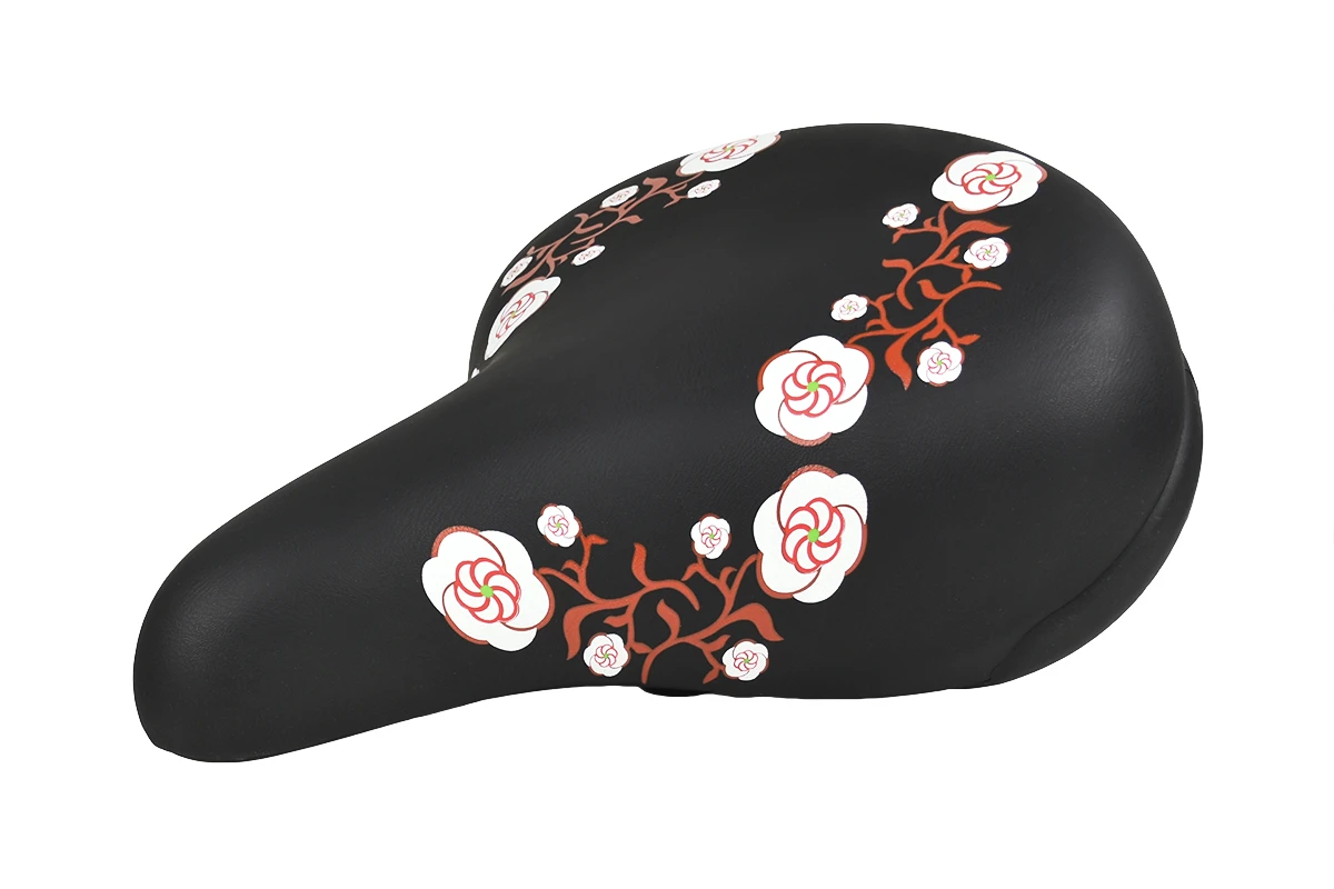 Седло DS-2429 MTB 260*230mm, 550гр, комфорт, пружины+эластомер, черное с цветами