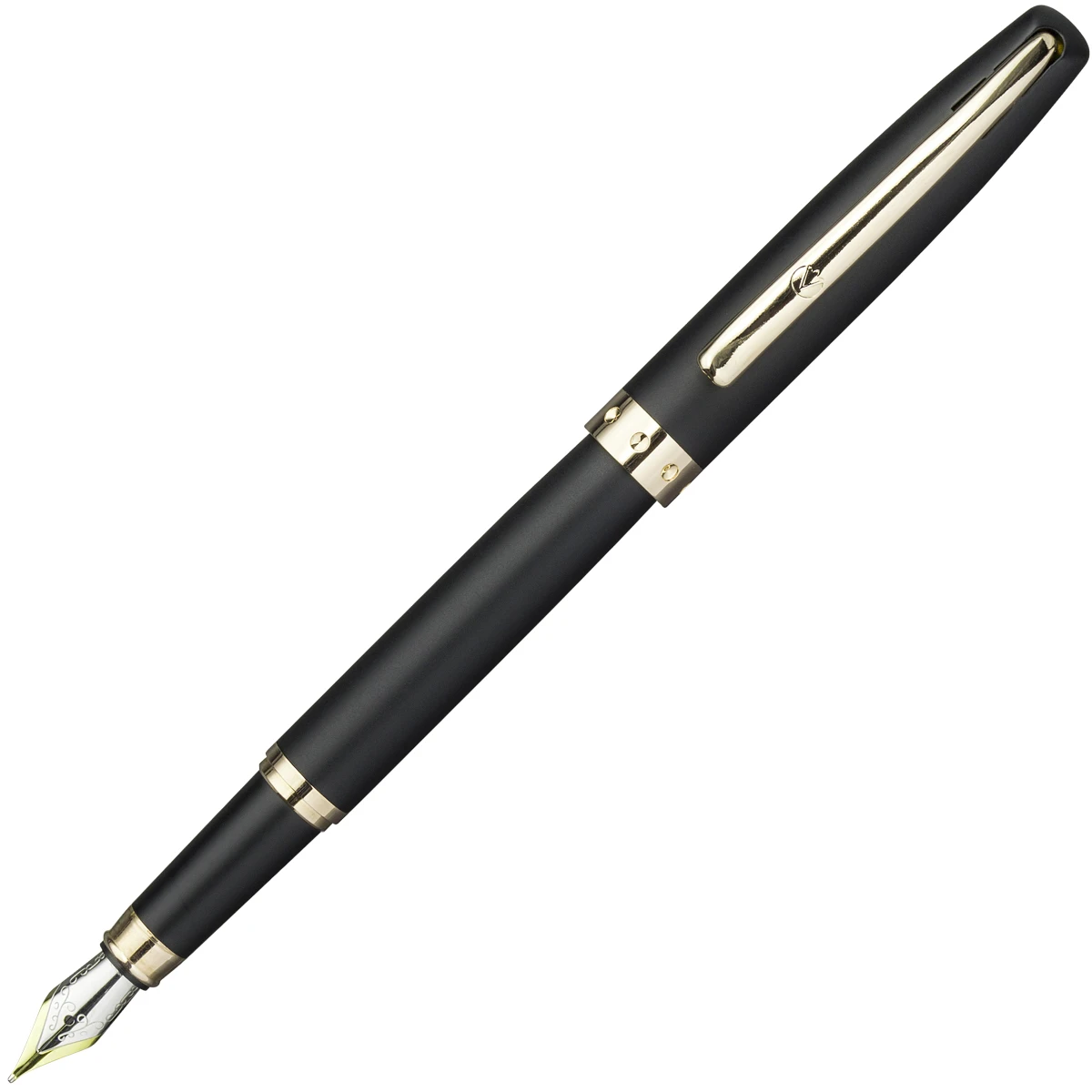 Ручка перьевая, 0,5-0,7 (M), синий цв. чернил, матовый, черный корп., латунь,