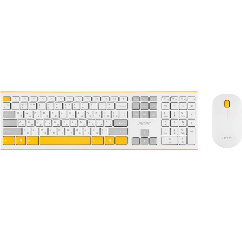 Набор клавиатура+мышь Acer OCC200 кл/мышь: бел/желтый WLS slim (ZL.ACCEE.002)