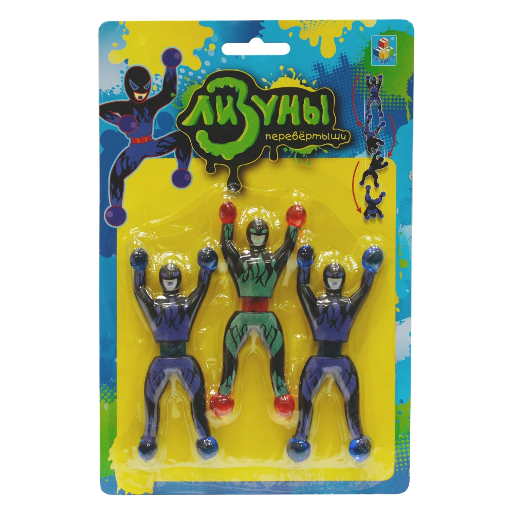 1toy "Мелкие пакости" Лизуны ниндзя (3 шт) ползает по стенам, блистер.