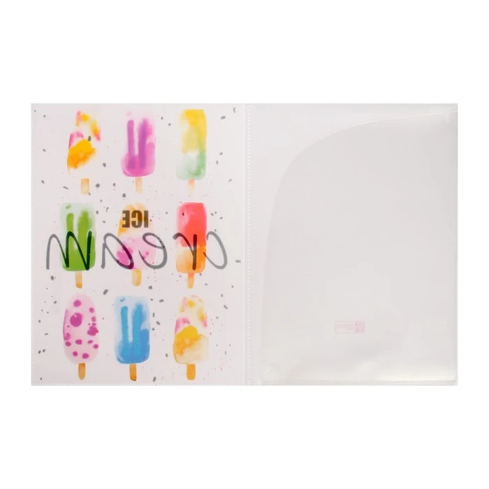 Папка-уголок на ZIP-молнии, 4 отделения, А4, Феникс "Мороженое", белая