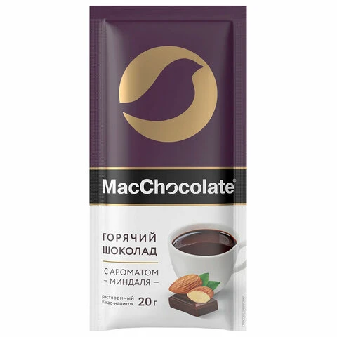 Горячий шоколад MACCHOCOLATE растворимый с ароматом миндаля, 10 пакетиков по 20