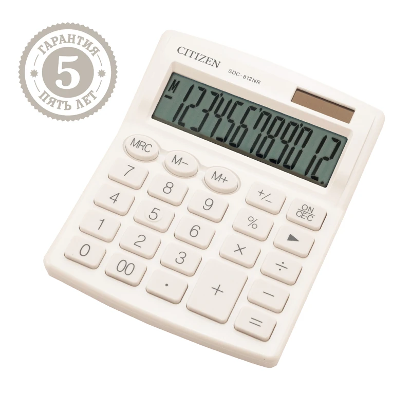 Калькулятор настольный Citizen SDC-812NRWHE, 12 разрядов, двойное питание,
