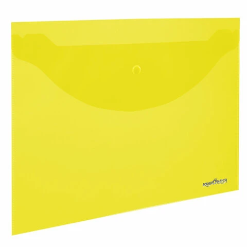 Папка-конверт с кнопкой ЮНЛАНДИЯ, А4, до 100 листов, прозрачная, желтая, 0,18
