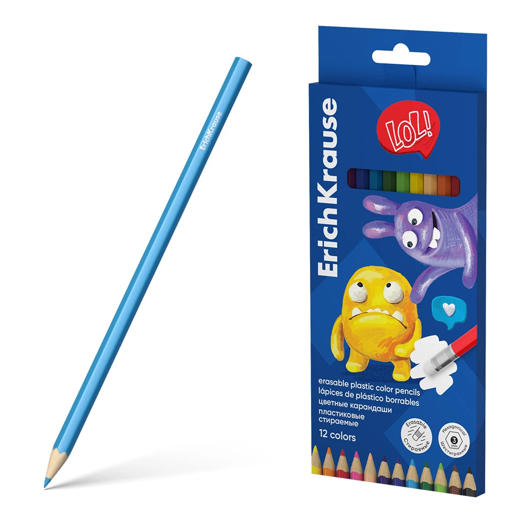 Цветные карандаши пластиковые Erich Krause Jolly Friends шестигранные стираемые