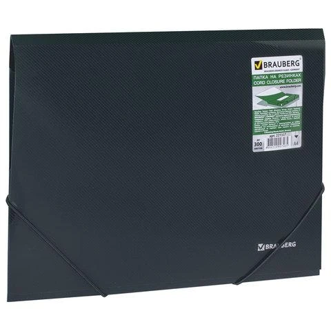 Папка на резинках BRAUBERG, диагональ, темно-зеленая, до 300 листов, 0,5 мм,