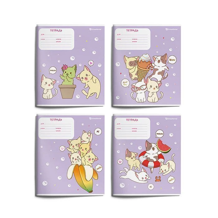 Тетрадь Schoolformat 12 л. кл. KAWAII CATS мел. карт. выб. УФ-лак