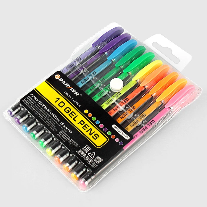 Набор ручек гелевых 10цв. "Darvish" неон