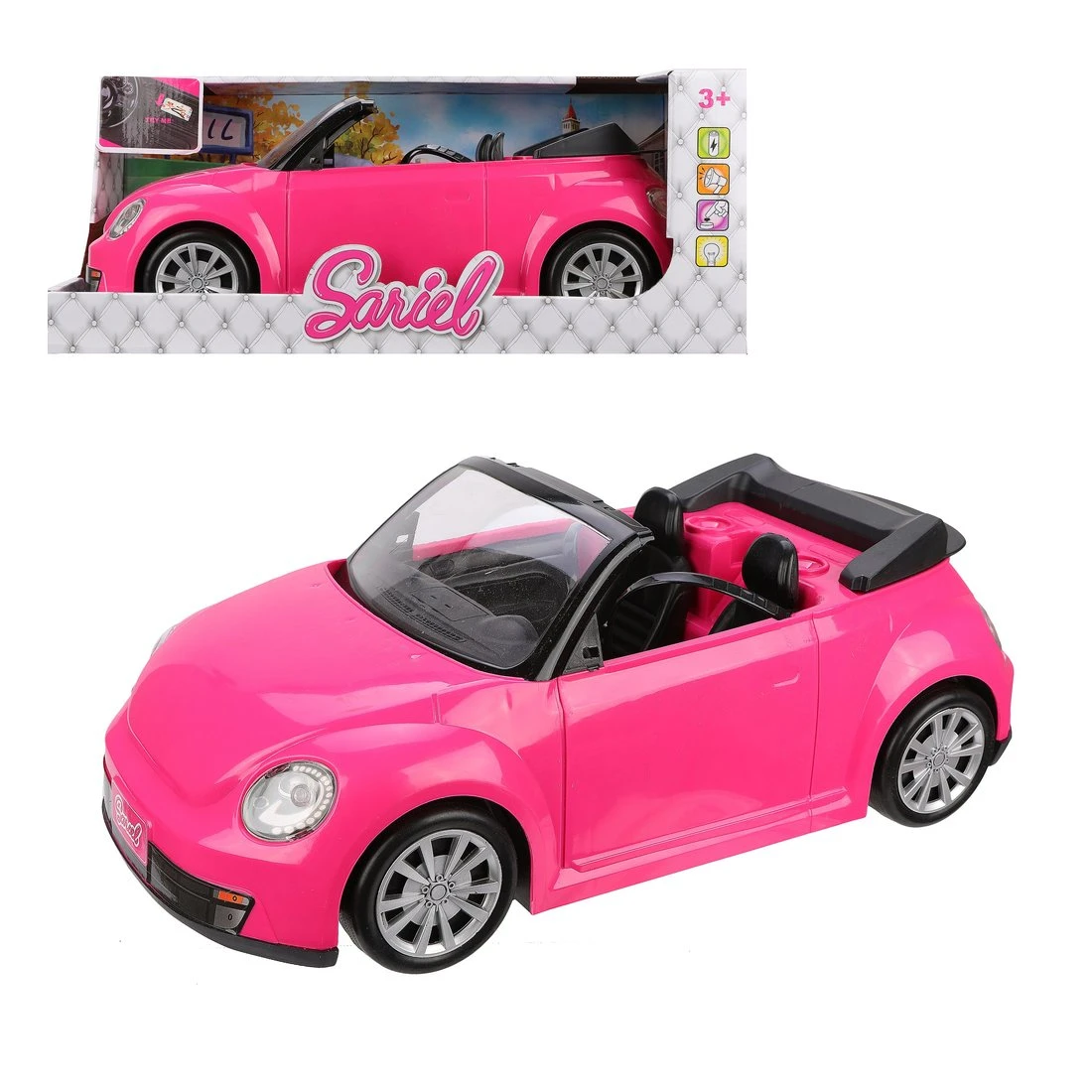Машина-кабриолет для куклы роз., 44см, свет, звук