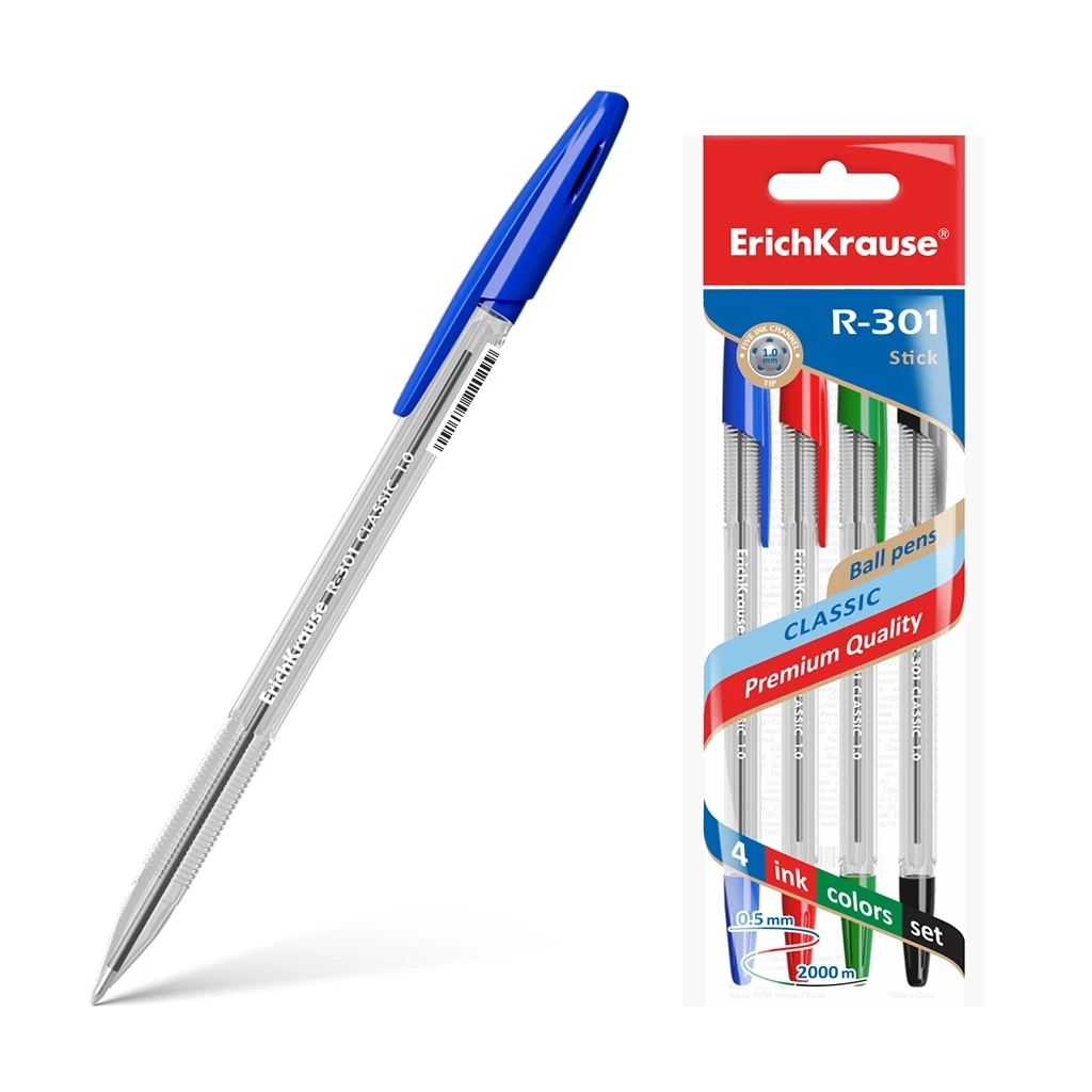 Ручка шариковая Erich Krause® R-301 Classic Stick 1.0, цвет чернил: синий,