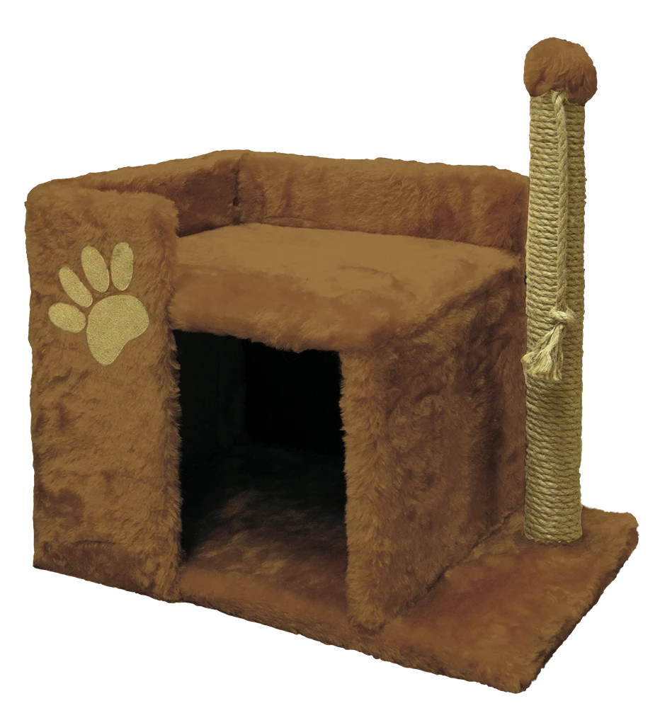 Дом для кошек, прямоугольный маленький с лежанкой и когтеточкой, мех.одн.,