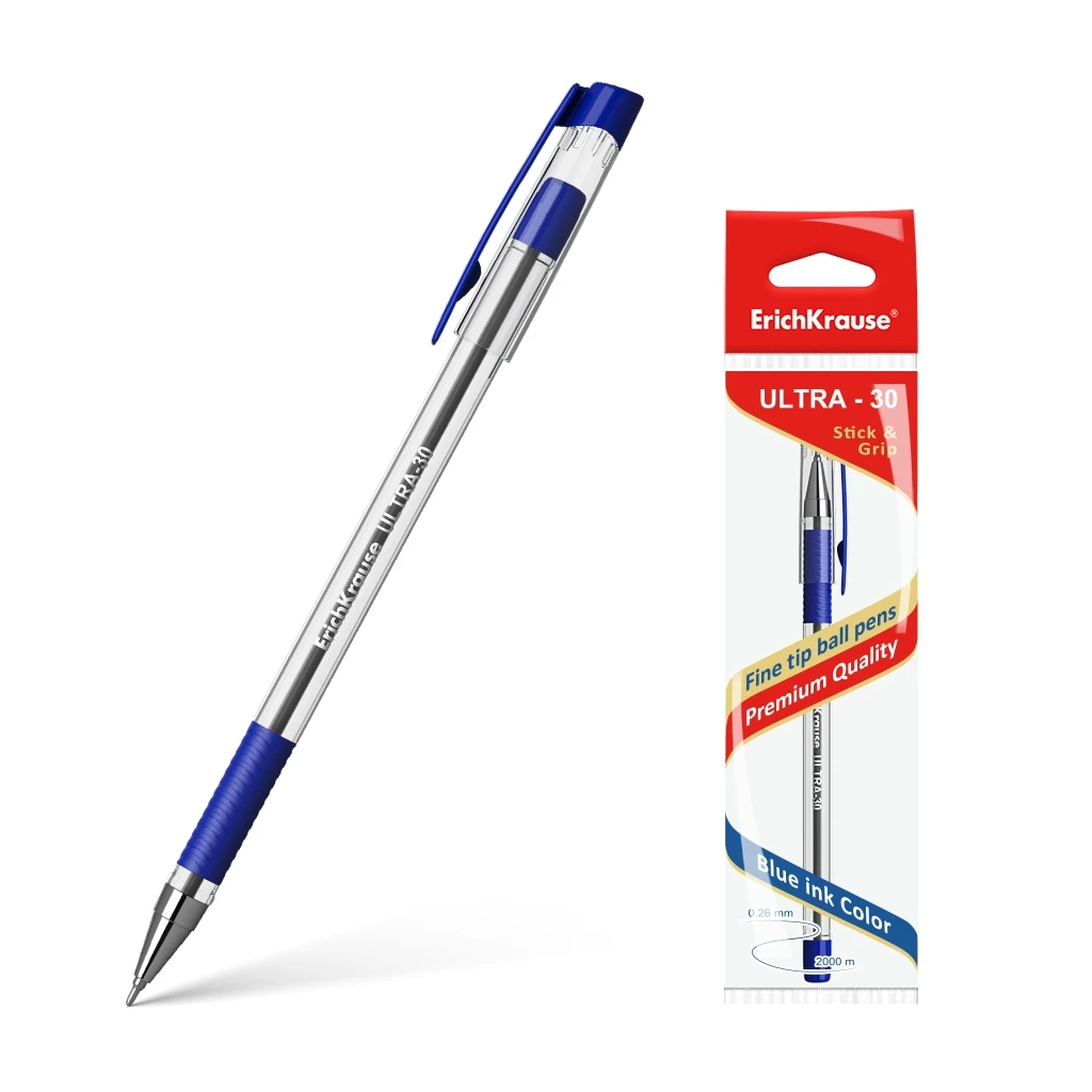 Ручка шариковая ErichKrause® ULTRA-30, цвет чернил синий (в пакете по 1 шт.)