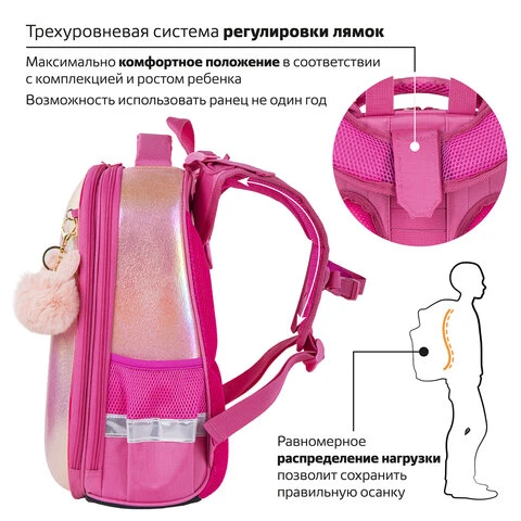 Ранец BRAUBERG SHINY, 2 отделения, "Honey bunny", 36х28х14 см, 270695